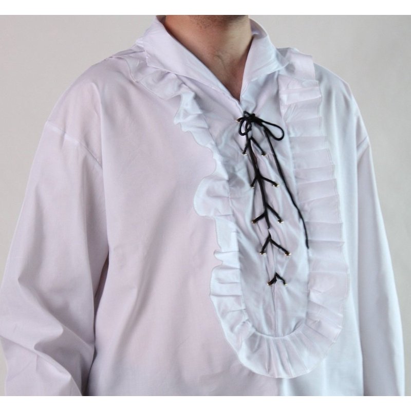 Men's Pirate Shirt with Ruffles & Lace-Up Front - White Costume Top