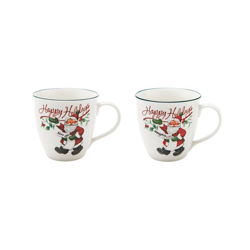 Winterberry 20-Ounce Porcelain Mugs Set - Naughty & Nice