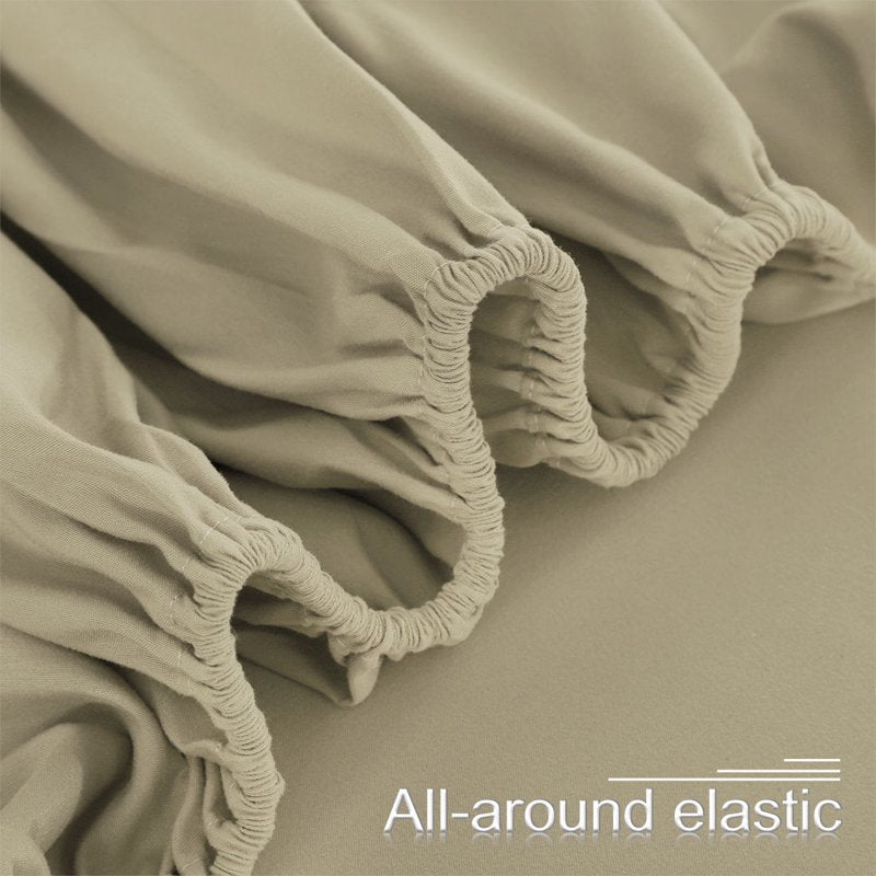 Full Size Microfiber Fitted Sheet Bed Cover - Khaki, Breathable & Machine Washable