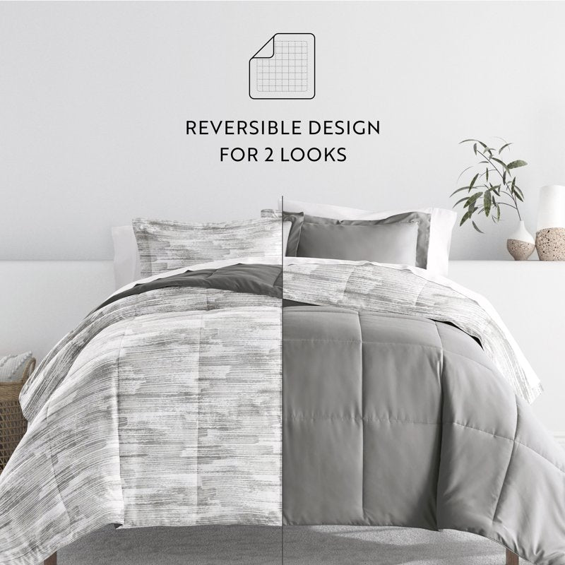 Twin Microfiber Bedding Set with Patterned Comforter & Solid Sheets - Gray Textured Stripe