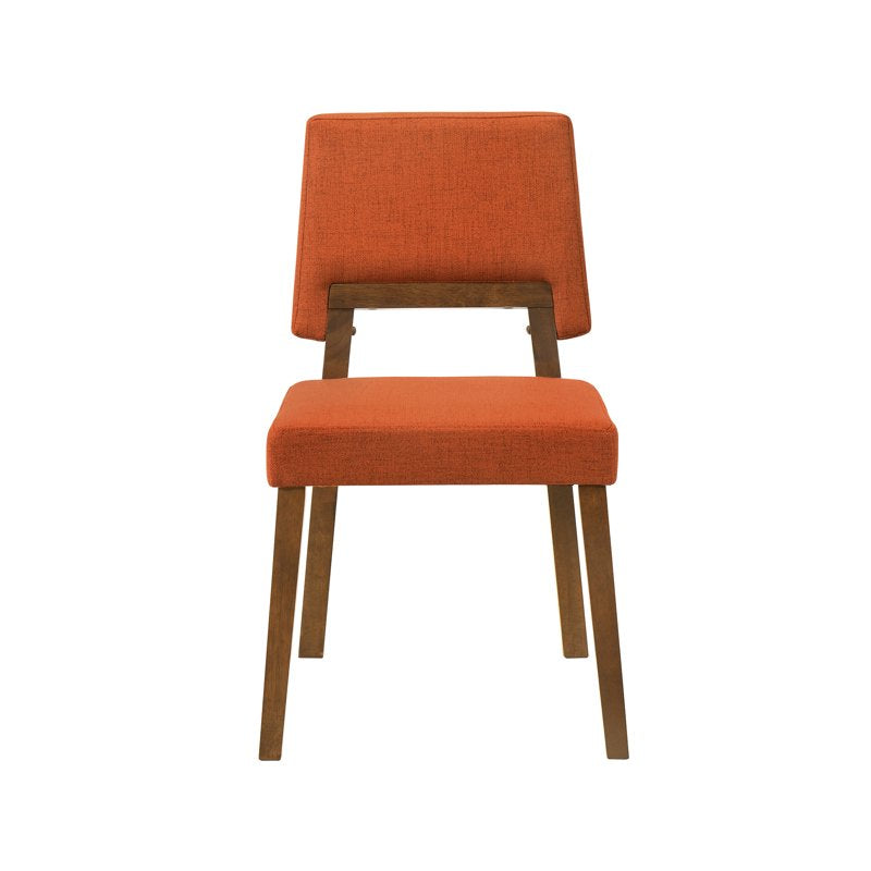 Wood Dining Chairs Set of 2 - Walnut Finish with Orange Fabric