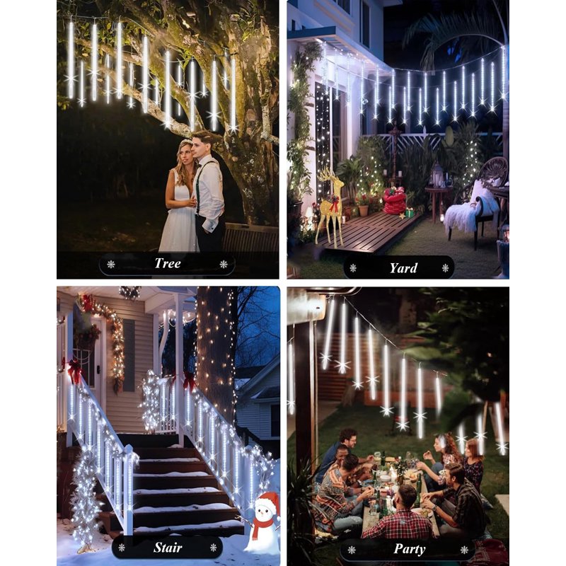 White Christmas String Lights 20 Inch 10 Tubes Icicle Meteor Shower Outdoor Decor
