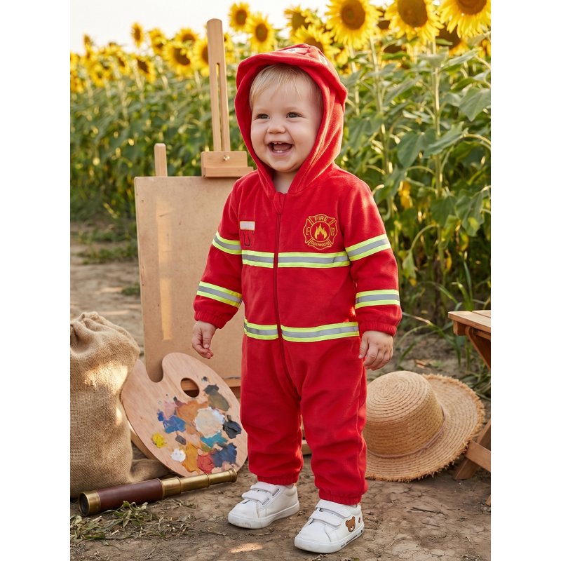 Toddler Firefighter Costume Romper - Red 12-18 Months Halloween Kids Dress-Up