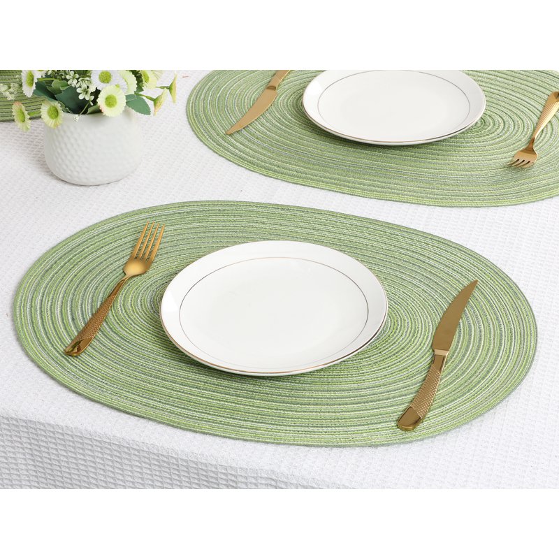 Oval Farmhouse Placemats for Dining Table - 19.7" x 14", Green - 6 Pack