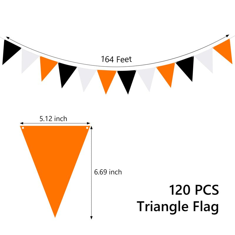 Triangle Flag Banner String for Halloween & Party Decorations - Black+Orange, 164ft, 120 Pieces, Variation: Black+Orange-10
