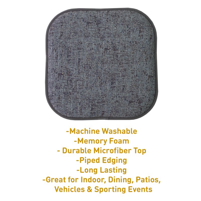 Memory Foam Chair Pad Cushions - 16x16, No Slip Back, 4-Pack, Multi-Blue