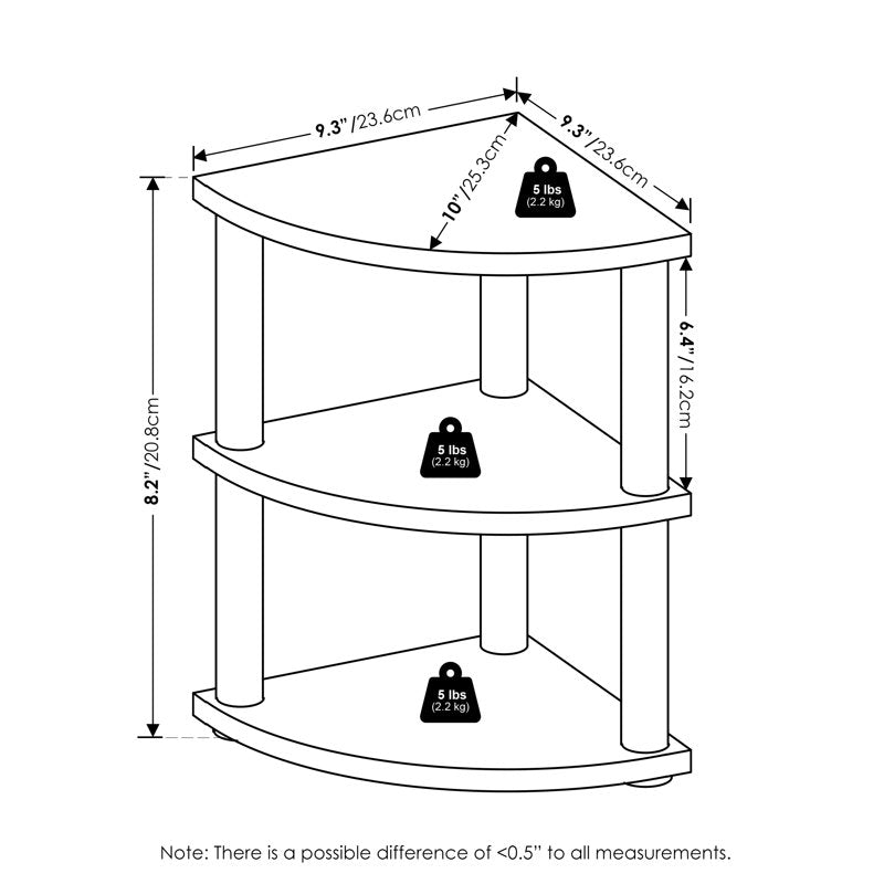 Furinno Turn-N-Tube 3-Tier Corner Countertop Organizer Shelf - White/White