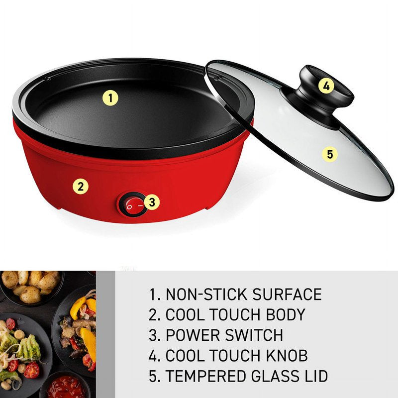 8.5-Inch Personal Electric Skillet with Non-Stick Surface and Glass Lid
