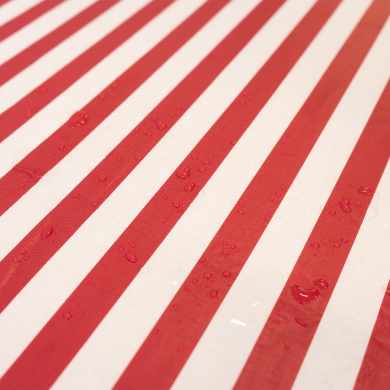 Elastic Fitted Vinyl Table Cover with Flannel Backing - White/Red Stripe, 6Ft