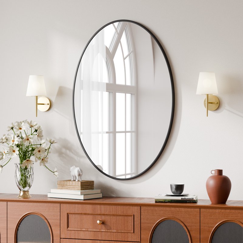 Oval Bathroom Wall Mirror 24x36 Black - Elegant & Durable Frame