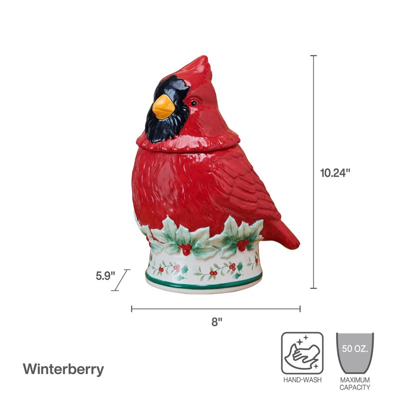 Cardinal Cookie Jar - Winterberry Holiday Decor, 10 in