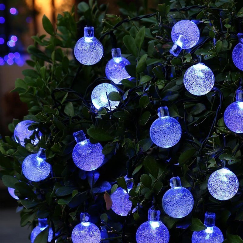 Blue Solar Outdoor Globe String Lights 35.6ft with 60 LEDs Waterproof Decorative Lighting