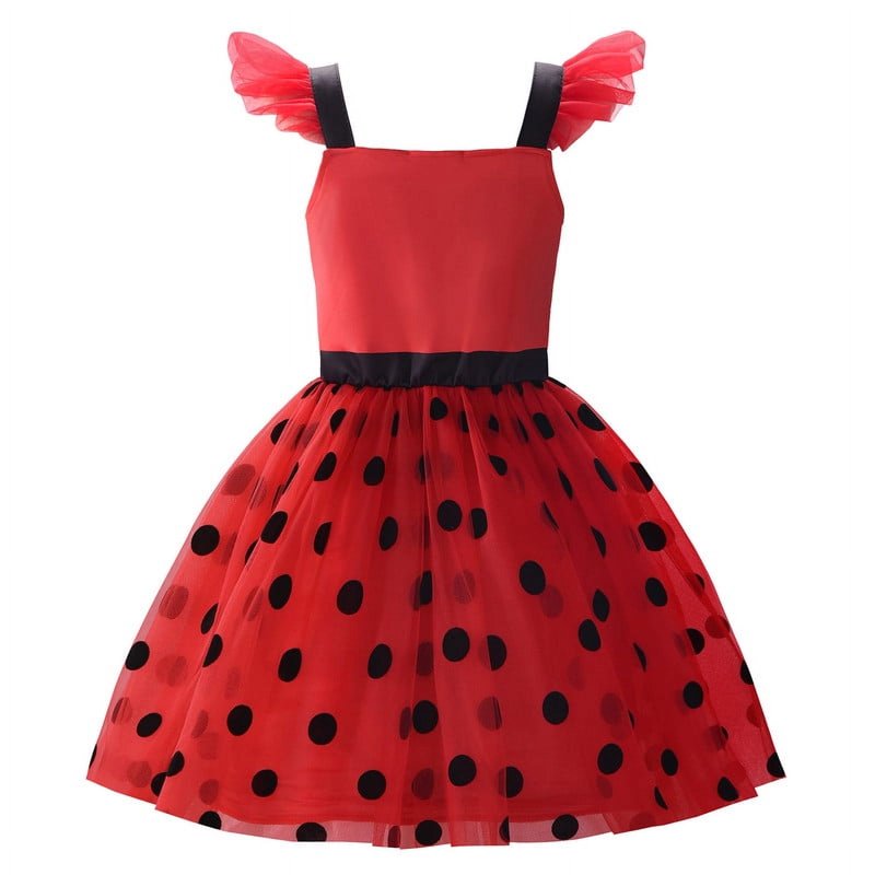 Girls Ladybug Costume Dress for Kids - Red 9-10 Years with Accessories