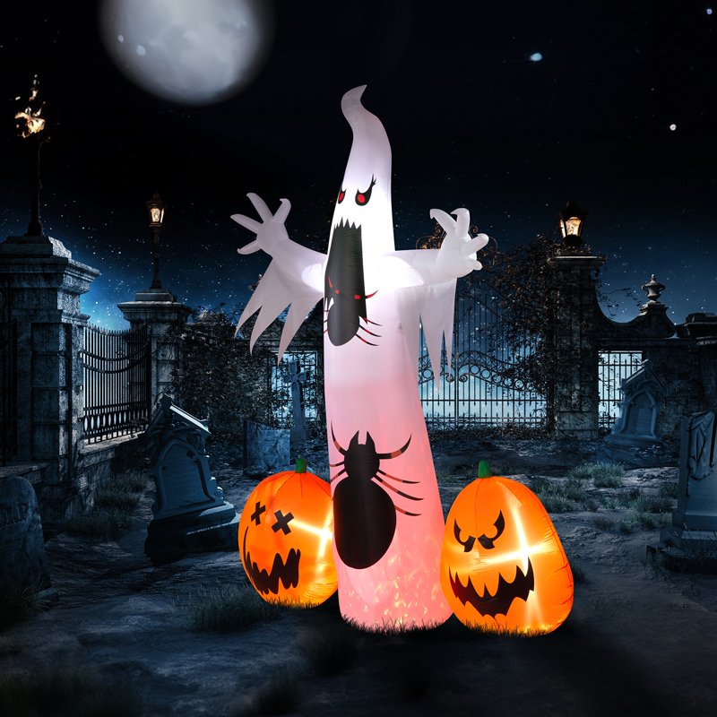 12FT Outdoor Halloween Inflatable Ghost and Pumpkin Decor with LED Lights