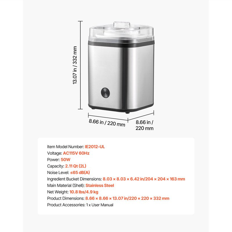 2L Automatic Electric Ice Cream Maker Machine - Stainless Steel
