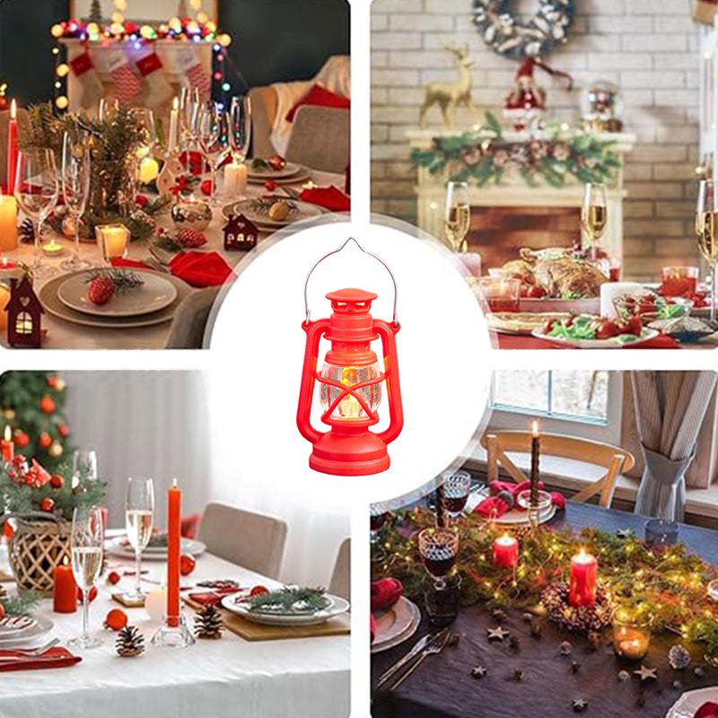 Openpig Vintage LED Hurricane Lantern - Red, Battery-Powered Camping Light