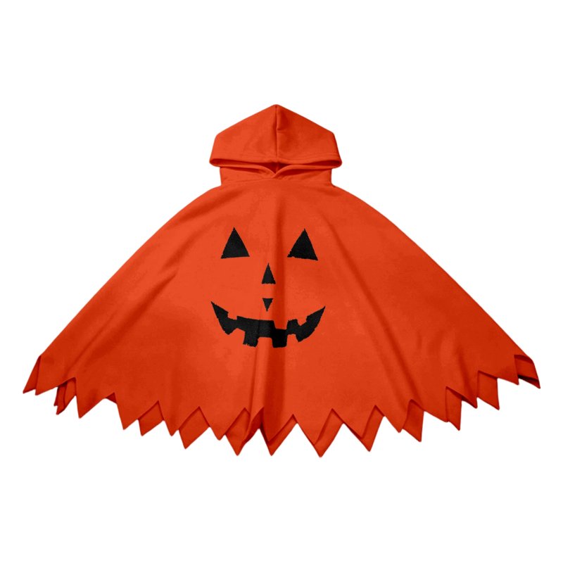 Kids Ghost Face Halloween Costume Cape - Unisex Hooded Dress Up for 10-12 Years - Orange, Fancy Dress