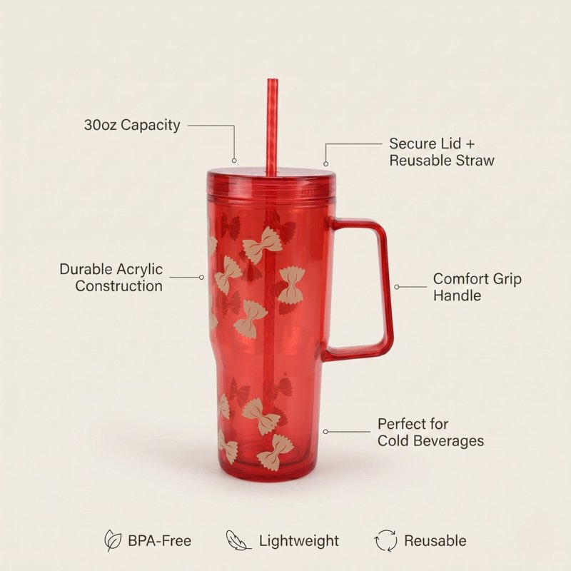 30oz Tumbler with Straw - Just Feed Me Pasta Design