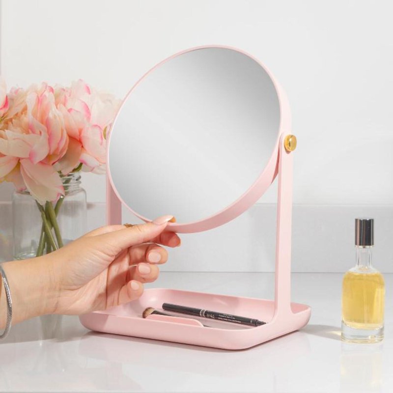5X/1X Dual Magnification Makeup Mirror with Accessory Tray and Phone Holder