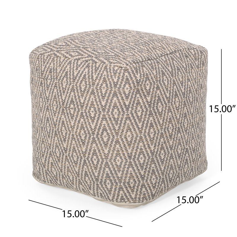 Cotton Cube Pouf - Handcrafted Boho Style, Gray Variation