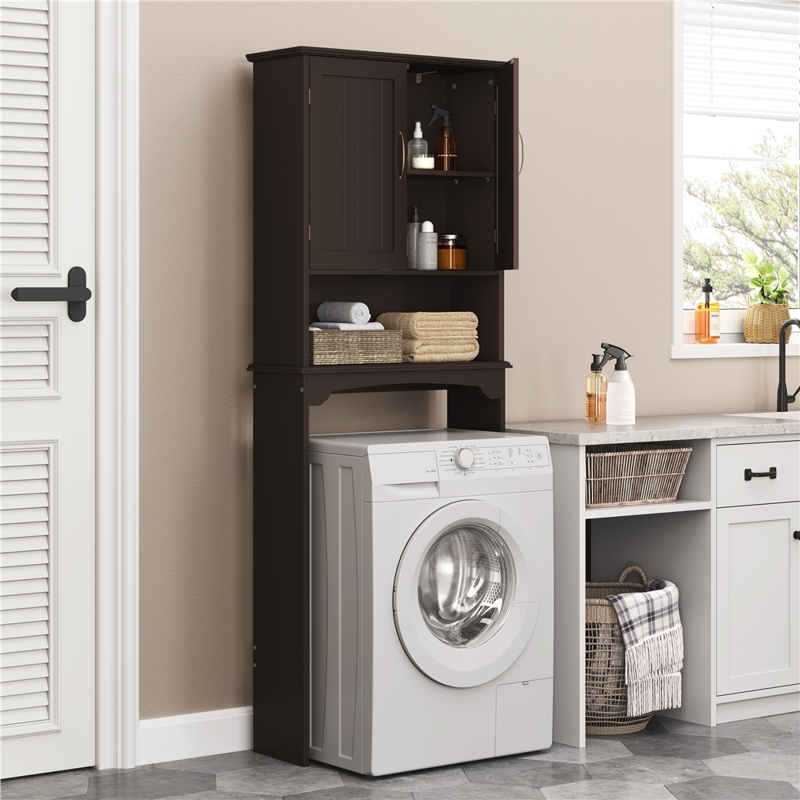 Espresso Wooden Over-the-Toilet Bathroom Shelf with 3 Shelves - Space Saving Storage