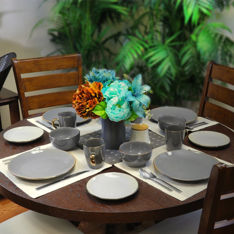 16-Piece Stoneware Dinnerware Set - Gray