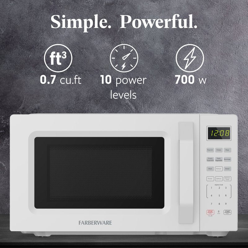 Compact 0.7 Cu Ft Countertop Microwave Oven - White