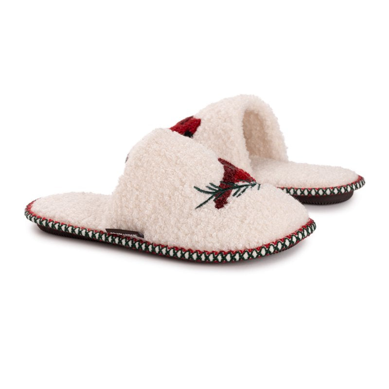 MUK LUKS Women's Punch Needle Holiday Slippers Ivory/Cardinal XL (11-12)