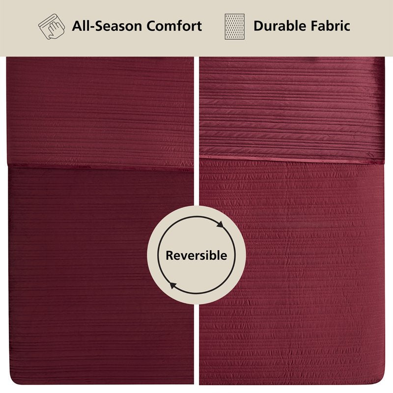King Velvet Stripe Quilt - Dark Red Microfiber Bedding