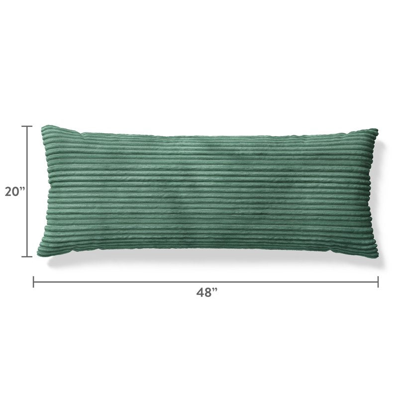 Kids Body Pillow with Removable Plush Ribbed Corduroy Cover - Dark Green, 48 x 20 inches
