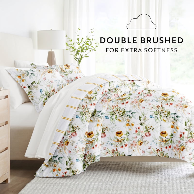 Queen Microfiber Bedding Set with Patterned Comforter & Sheets - Chintz Floral Stripe Clay
