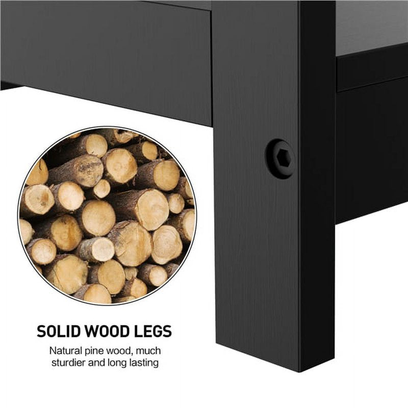 Console Table with Storage Shelf - Black Wood X-Design