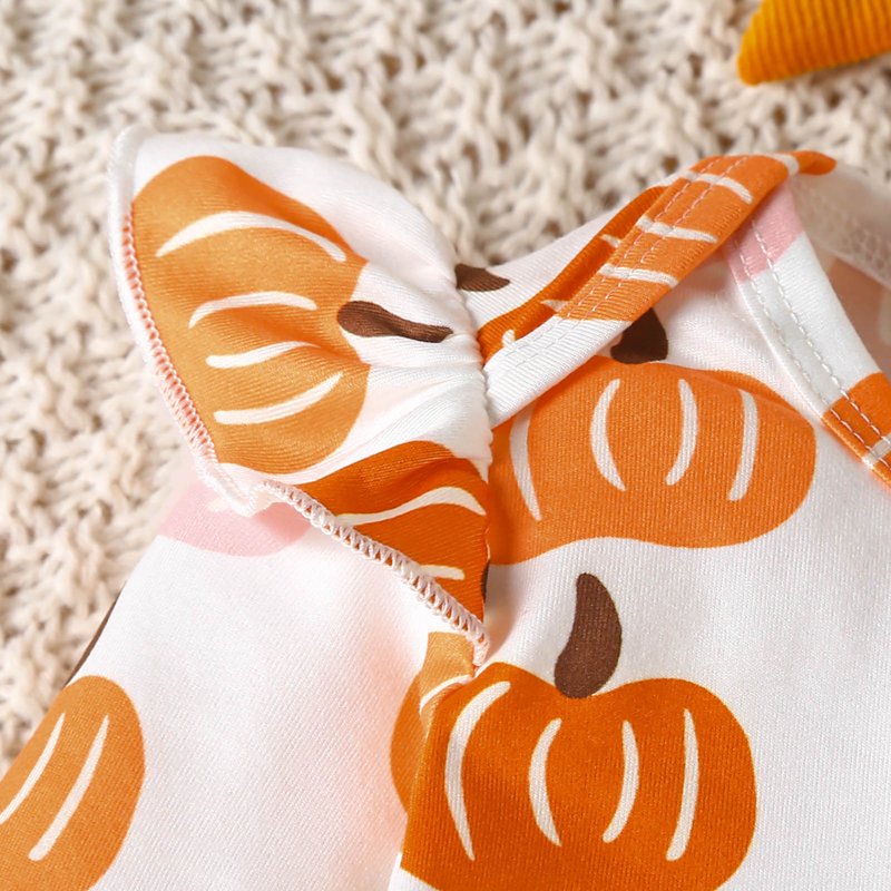 Baby Girl Halloween Pumpkin Romper & Headband Set - A12-Orange, 0-3 Months