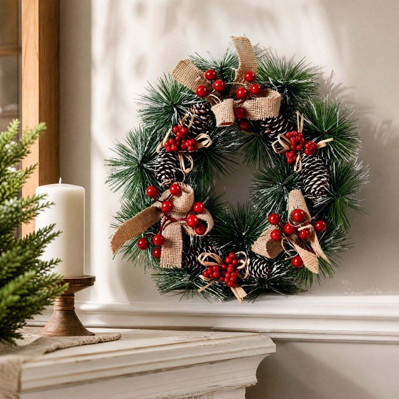 Christmas Wreath Decorations Farmhouse Front Door Garland - Indoor Outdoor, 006 Variation