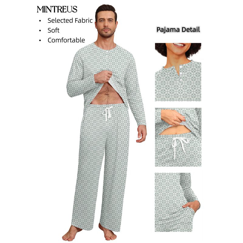 Matching Couple Pajama Sets - Soft Winter Sleepwear with Pockets - Gray Geometry Petal, Men S