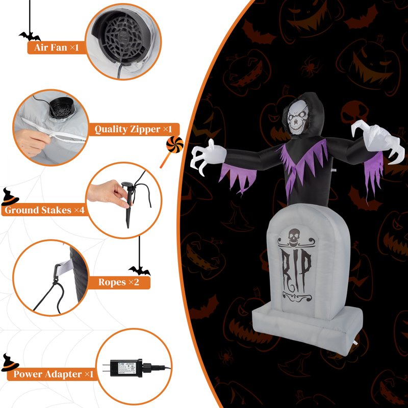 6 FT Inflatable Grim Reaper Halloween Yard Decoration with LED Lights