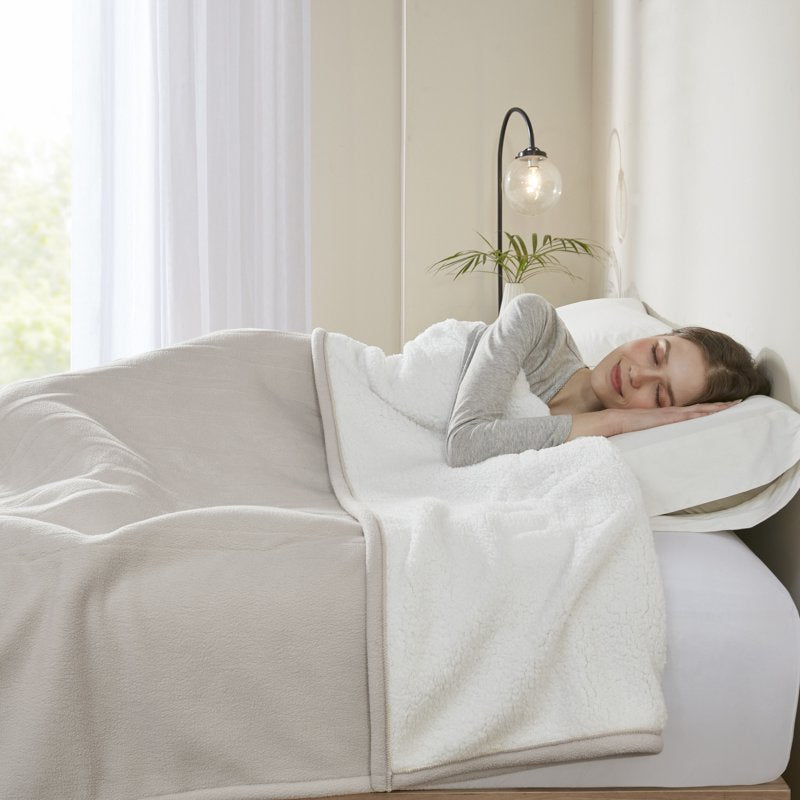 Serta Heated Blanket Queen Tan Fleece to Sherpa Electric Throw