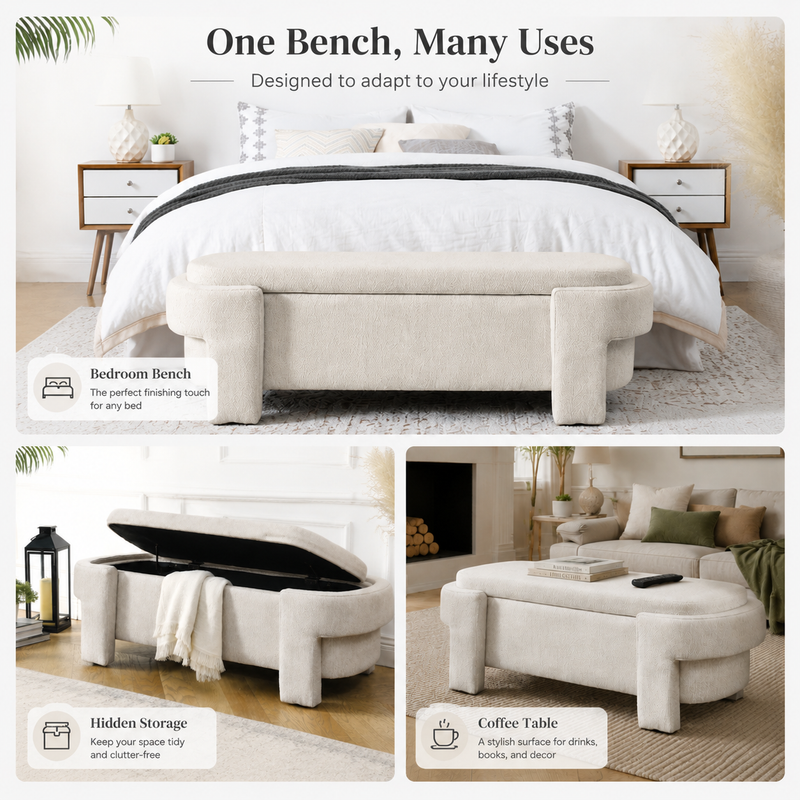 Large Storage Ottoman Bench with Hidden Compartment - 51.5"