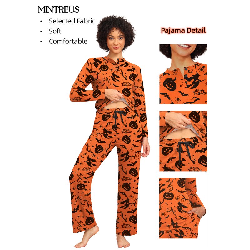 Halloween Couple Pajama Sets - Yellow Pumpkin Witch Variant for Women and Men