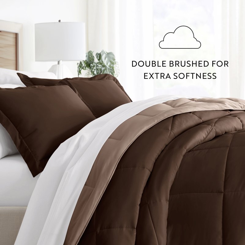 Reversible All-Season Lightweight Down Alternative Comforter Set - Twin/Twin XL, Taupe & Chocolate