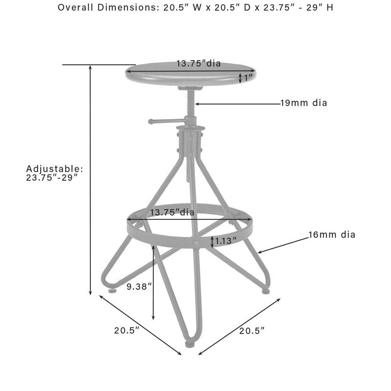 Adjustable Metal Bar Stool - Brown & Matte Black