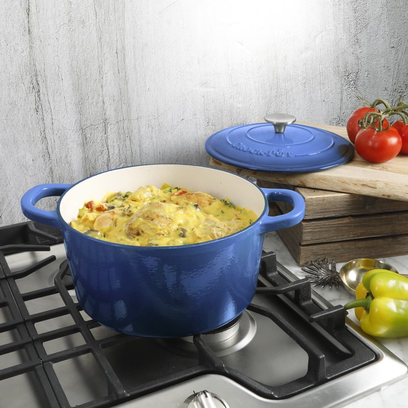 5-Quart Dutch Oven - Sapphire Blue Enamel Cast Iron Cooker