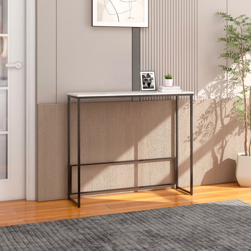 Sleek Console Table with Marble Top - Compact Entryway Design