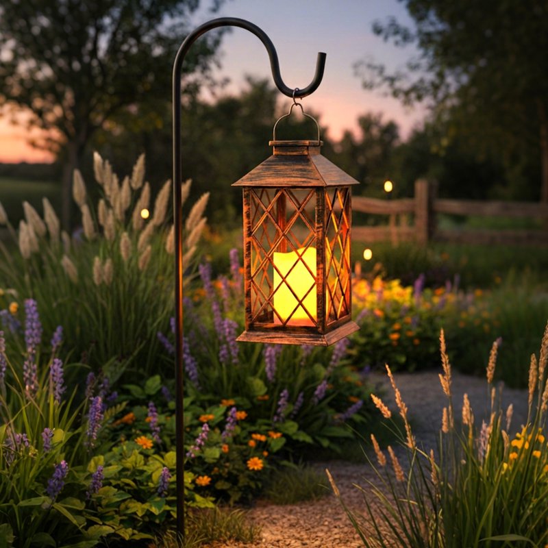 Outdoor Solar Lantern with Flickering Flameless LED Candle - Waterproof Garden Decor - Variation 1