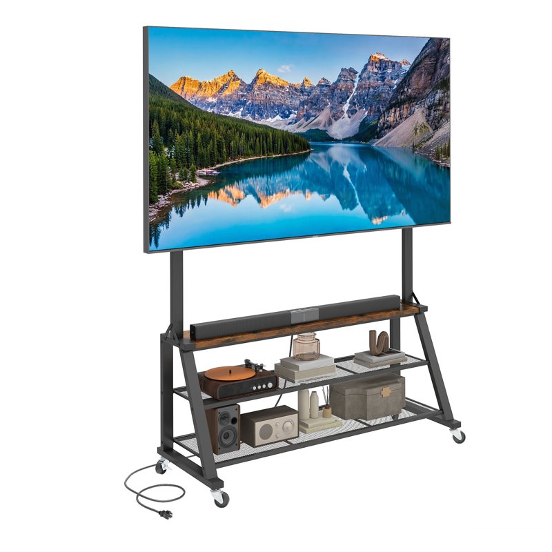 46" Rolling TV Stand with Lockable Wheels & Power Outlets - Mobile Cart for 32-75 Inch TVs