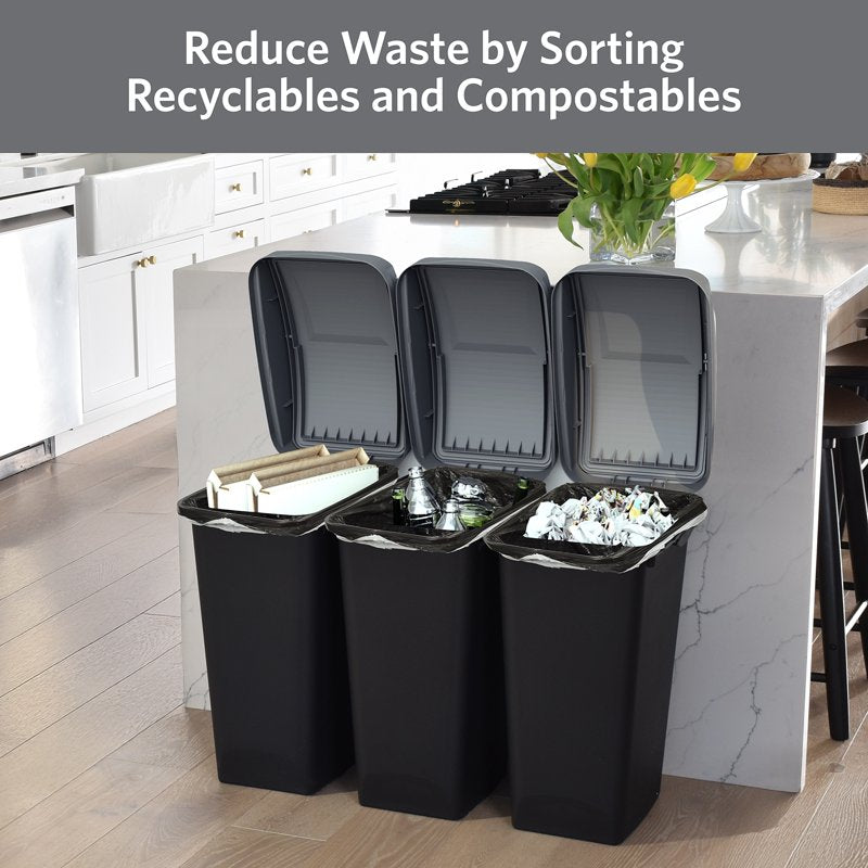 12 Gallon Trash & Recycling Bin with Swing Top Lid - 3 Pack