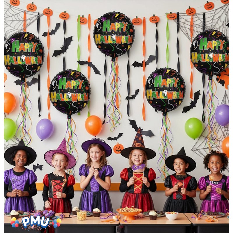 Halloween Ghost Mylar Balloon Pack - 18 Inch Colorful Foil Balloons for Parties - Happy Halloween, 10 Pack