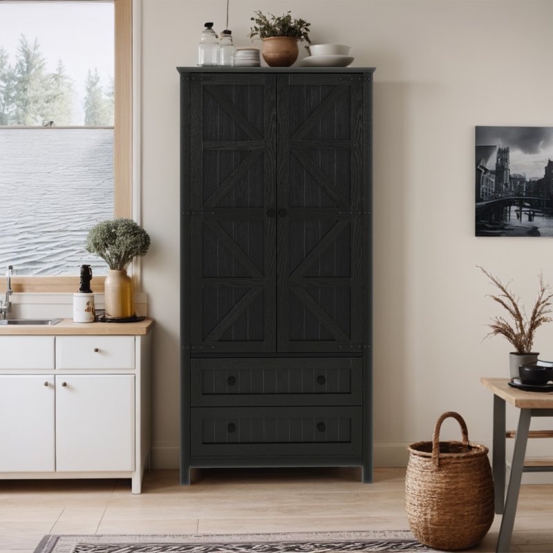Kitchen Pantry Storage Cabinet with Drawers & Adjustable Shelves