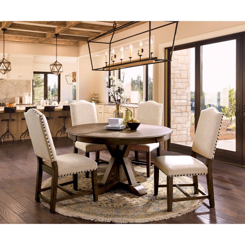 Round Pedestal Dining Table - Rustic Light Oak Finish, Seats 4