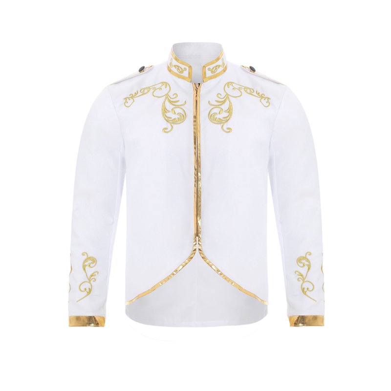 Men's Medieval Prince Costume Coat - White XXL Renaissance Royal Embroidered